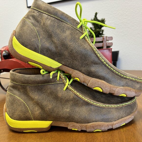 Twisted X Men’s Driving Moc Shoes – Brown/Neon Yellow – Size 10.5M - Picture 3 of 6